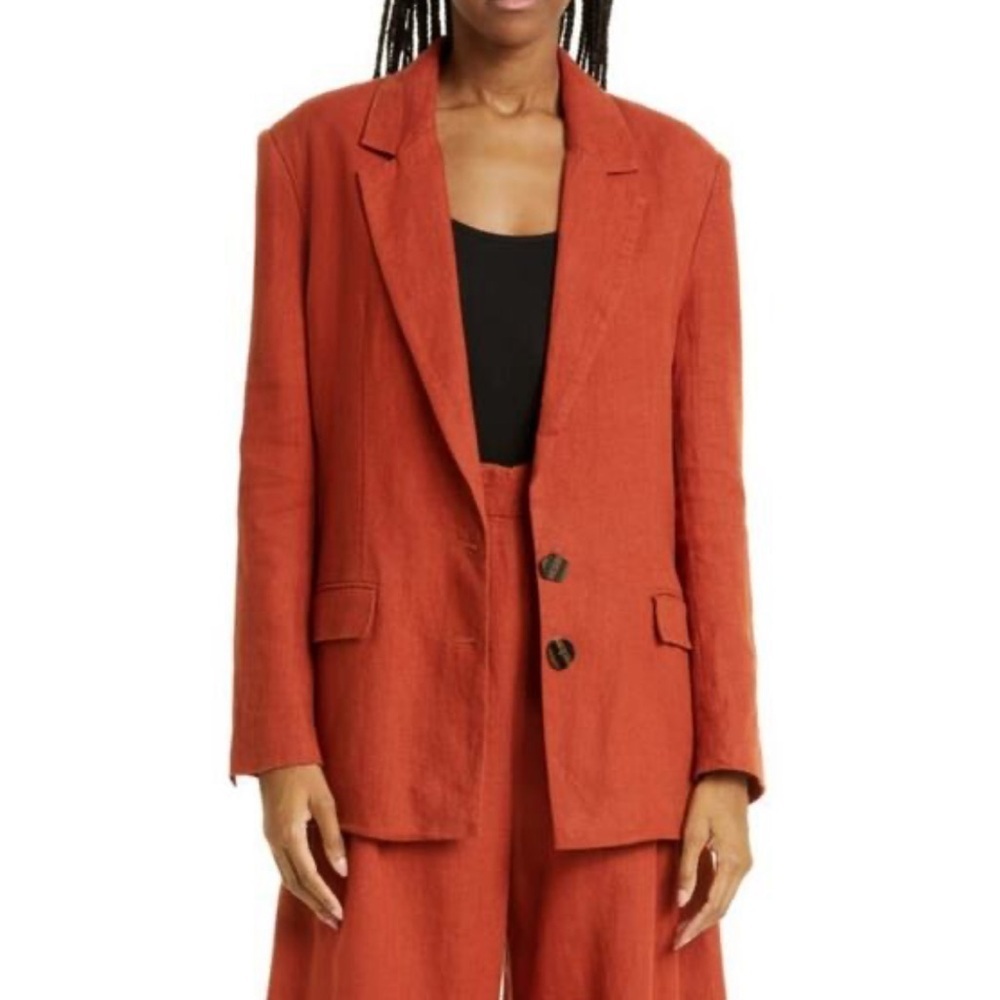 Farm Rio Orange 100% Linen Blazer Size S